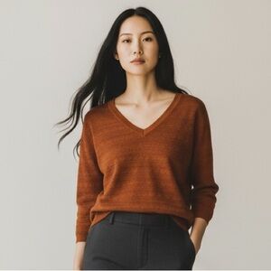 𝅺VINTAGE CLEO PETITES V-Neck Pointelle Sweater Size Large Light Brown